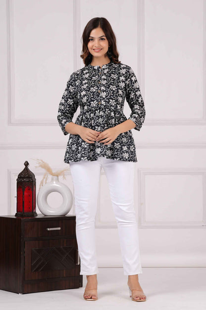 Pure Cotton Floral Printed Peplum Top #PT11