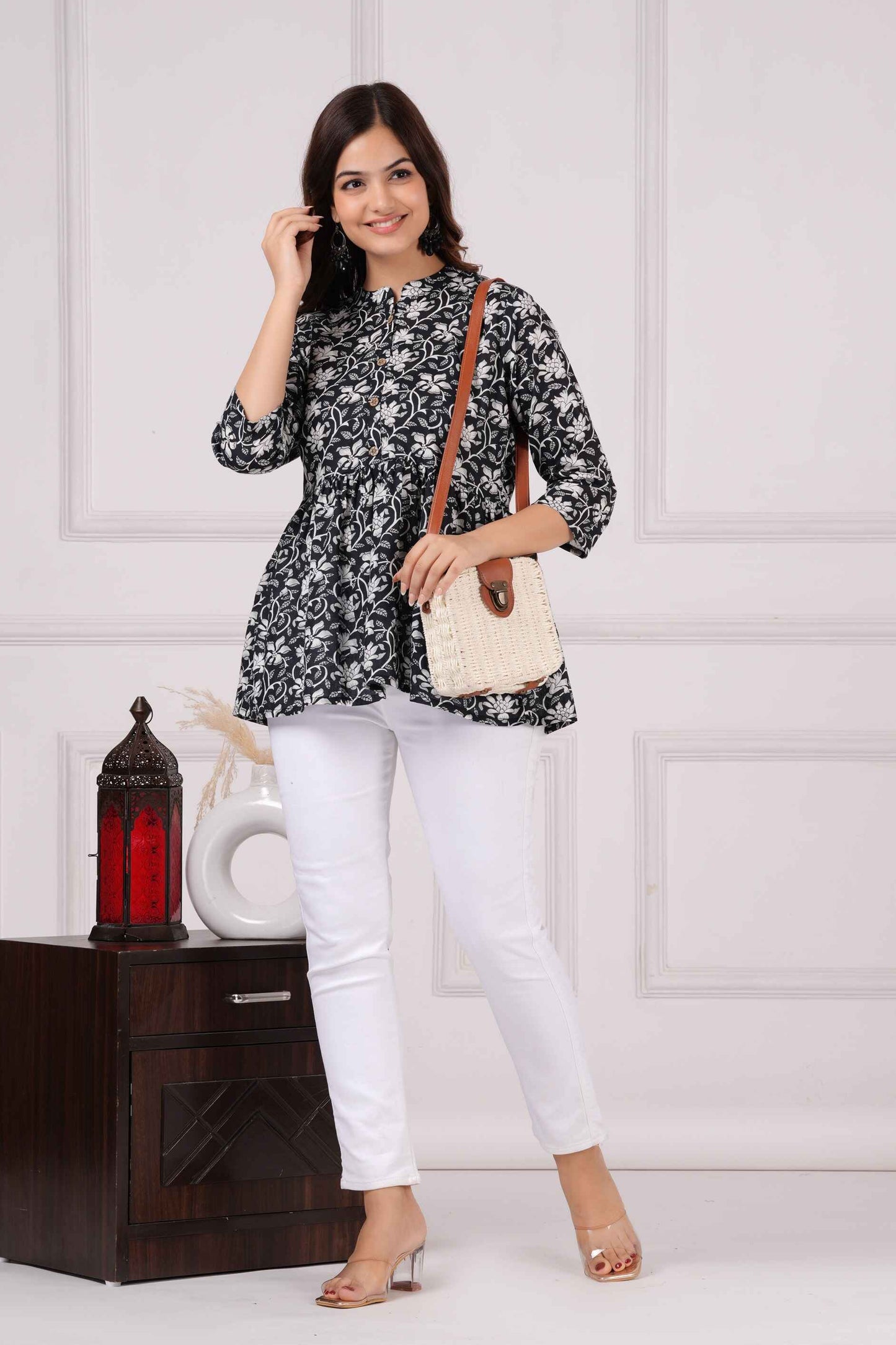 Pure Cotton Floral Printed Peplum Top #PT11