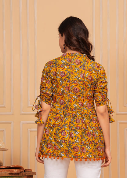 Pure cotton Mustard Floral Print Top