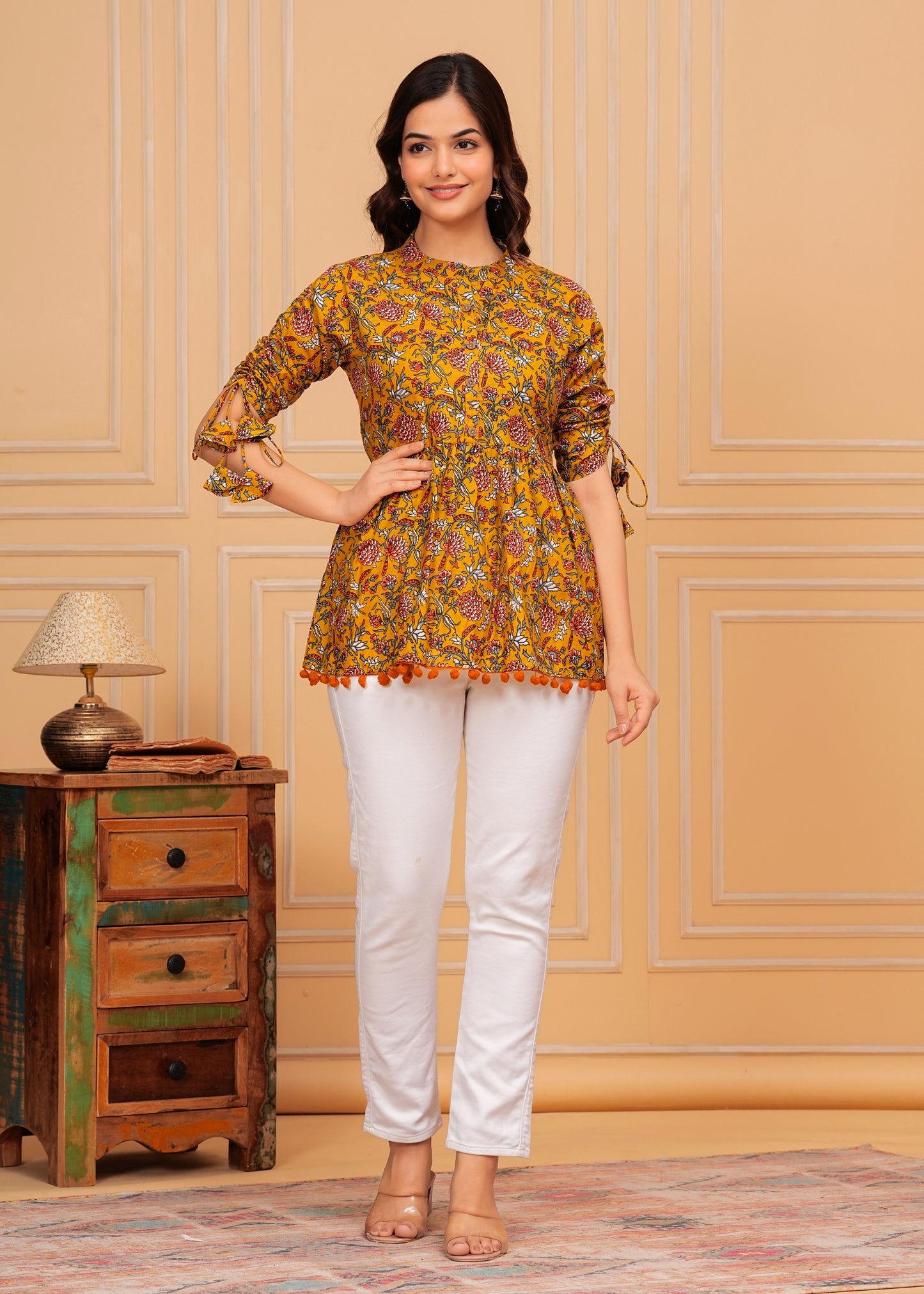 Pure cotton Mustard Floral Print Top