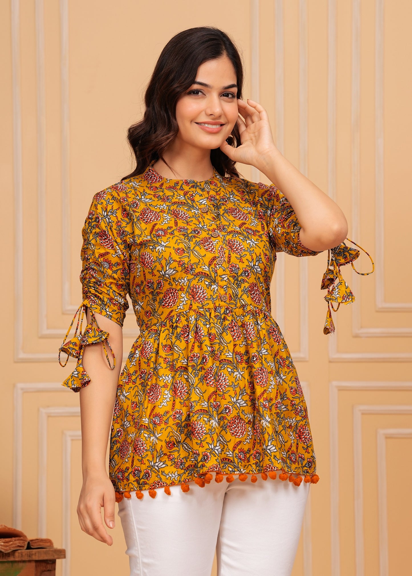 Pure cotton Mustard Floral Print Top