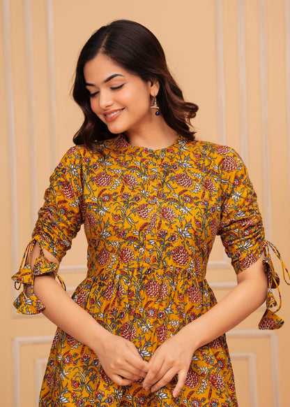 Pure cotton Mustard Floral Print Top