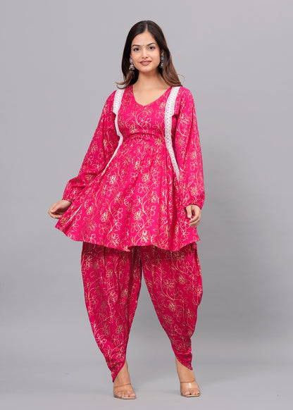 Pink Kurta Dhoti Pant Set