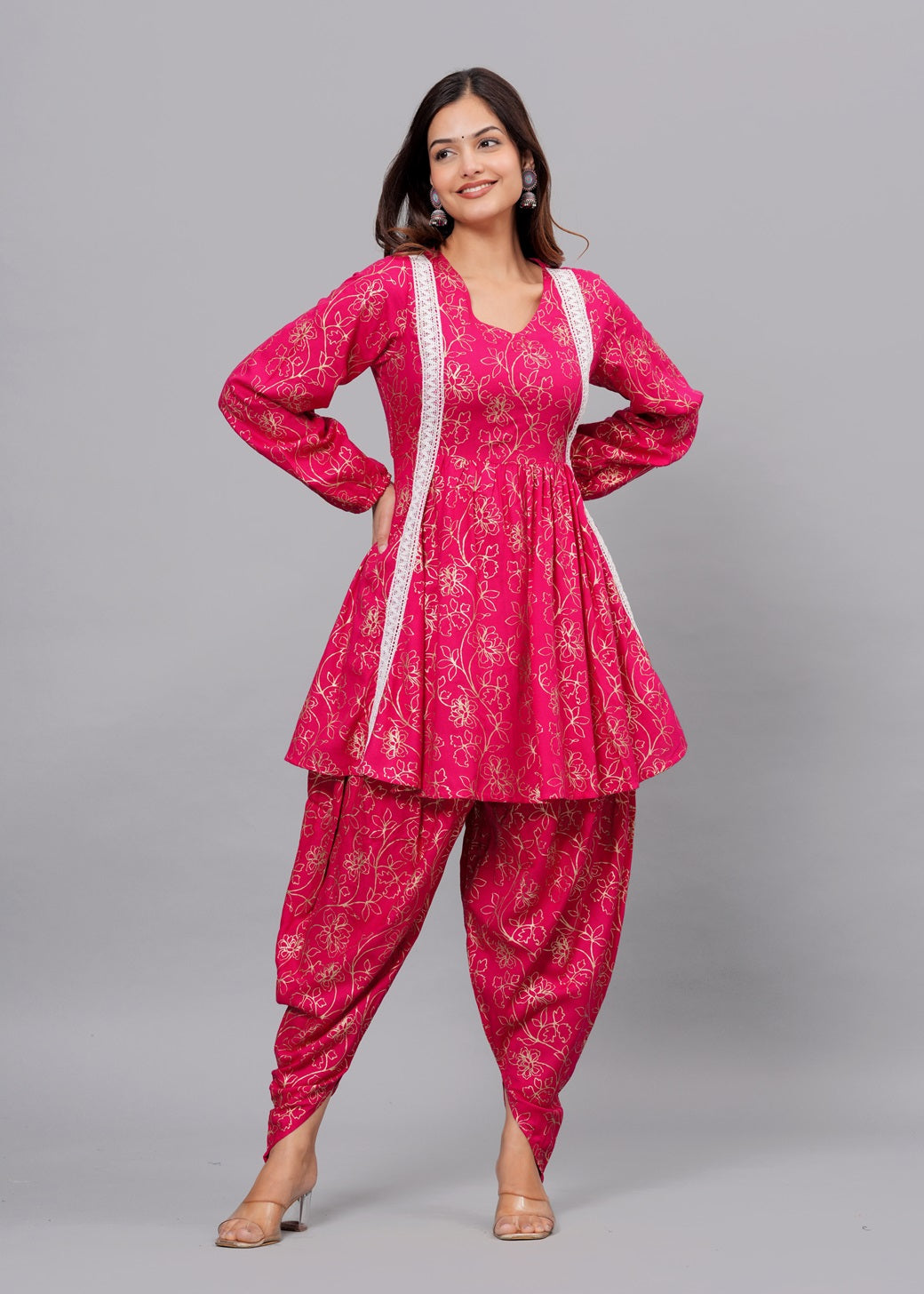 Pink Kurta Dhoti Pant Set