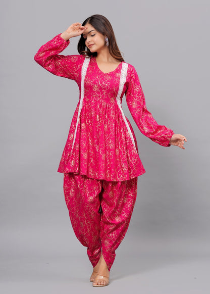 Pink Kurta Dhoti Pant Set