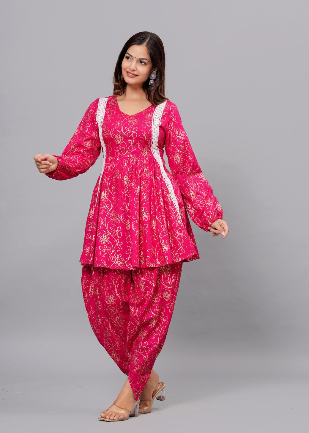 Pink Kurta Dhoti Pant Set