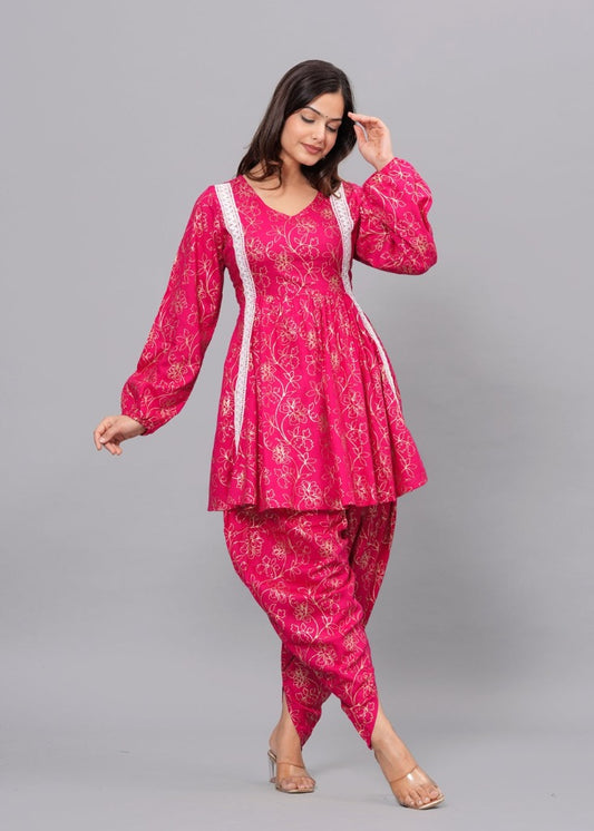 Pink Kurta Dhoti Pant Set