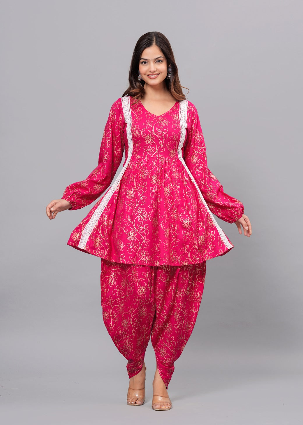 Pink Kurta Dhoti Pant Set