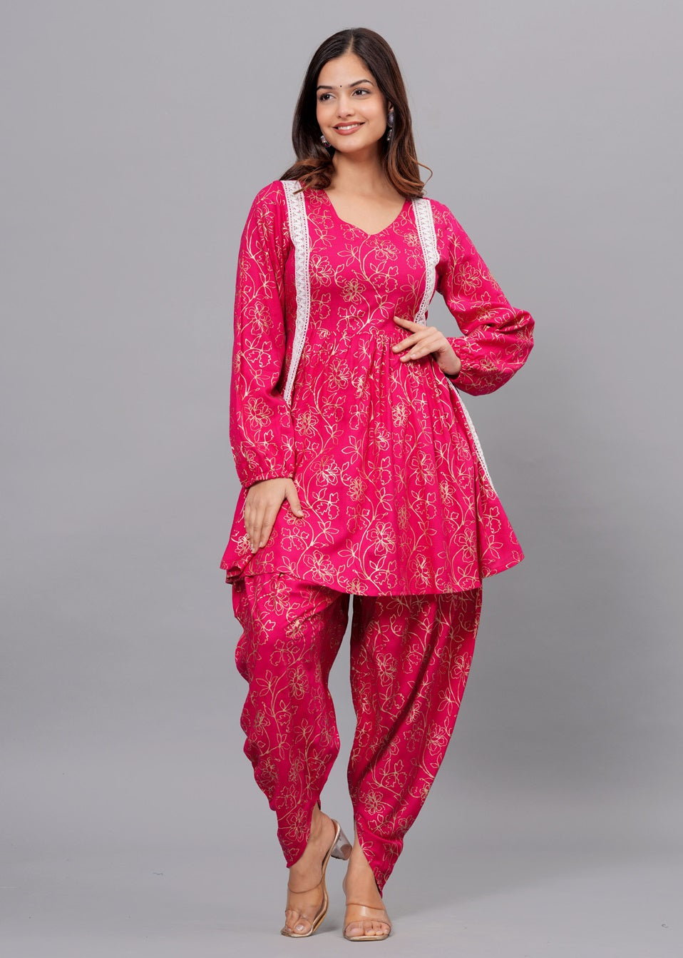 Pink Kurta Dhoti Pant Set