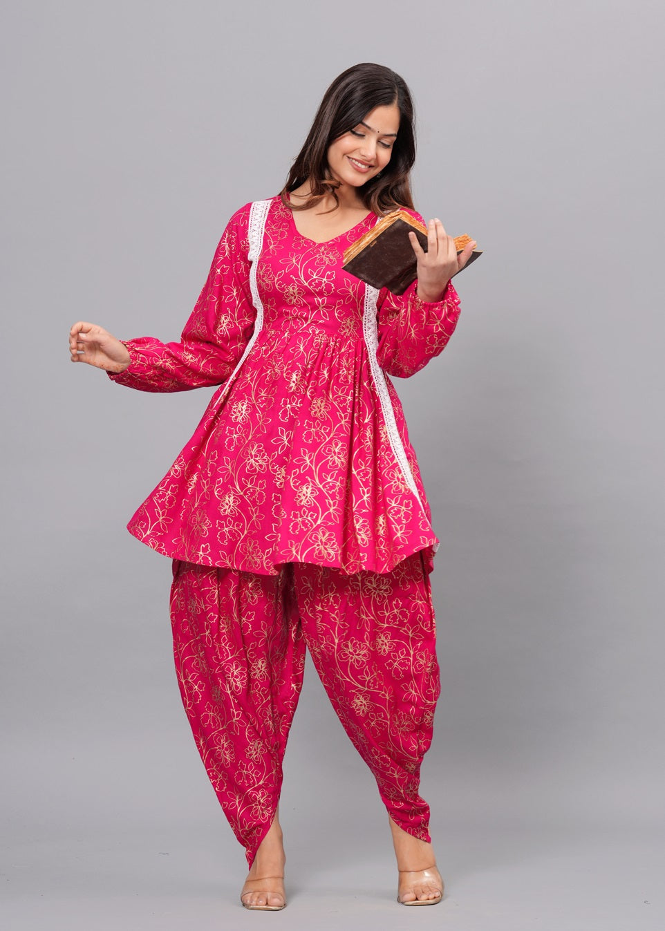 Pink Kurta Dhoti Pant Set