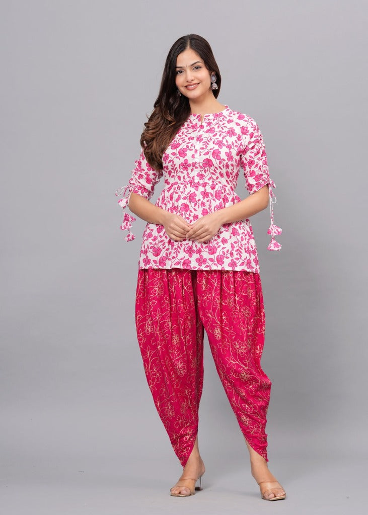 Pink Kurta Dhoti Pant Set