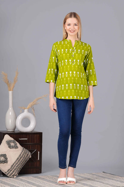 Ethnic Cotton Palomar Green Straight Top