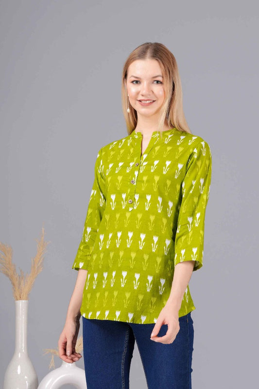 Ethnic Cotton Palomar Green Straight Top