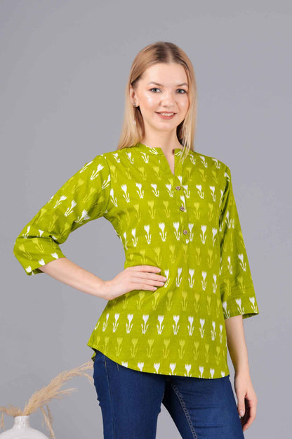 Ethnic Cotton Palomar Green Straight Top