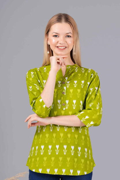 Ethnic Cotton Palomar Green Straight Top