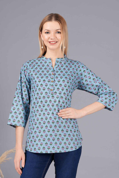 Ethnic Floral Printed Grey Straight Top