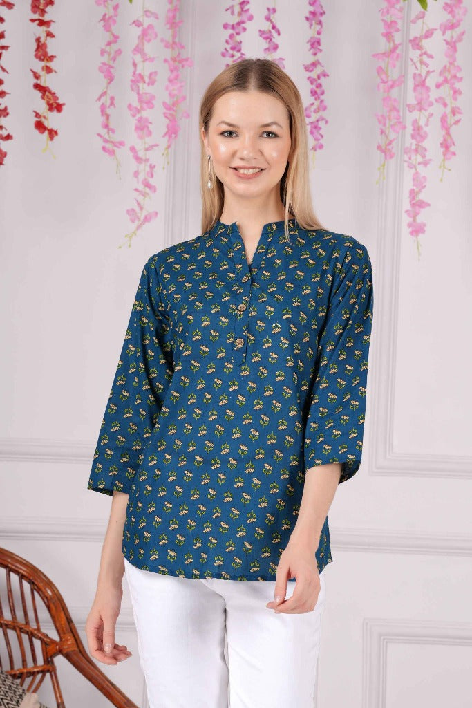 Ethnic Cotton Blue Straight Top