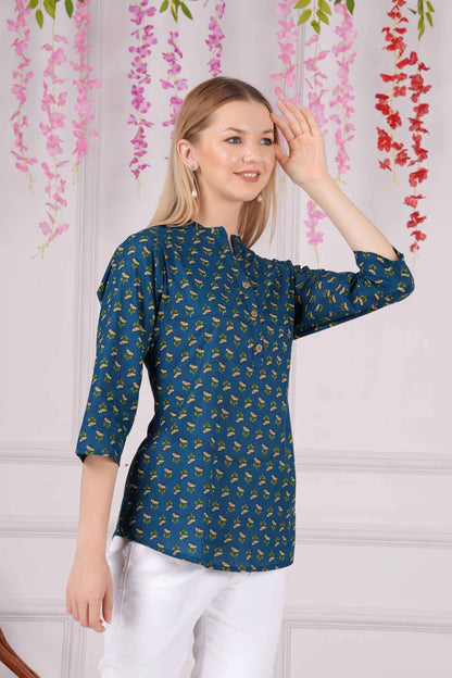 Ethnic Cotton Blue Straight Top