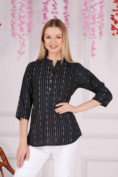 Ethnic Cotton Black Straight Top