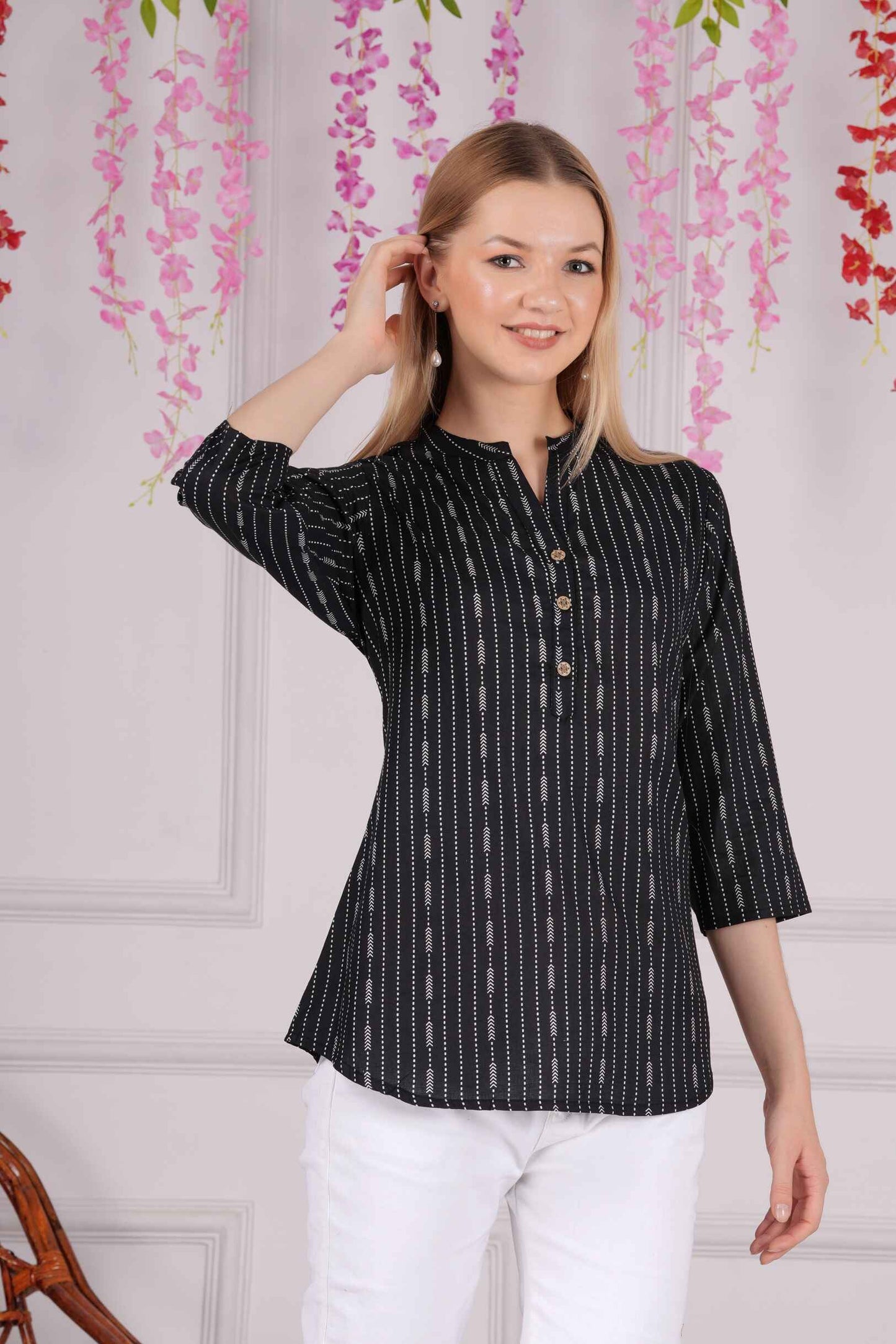 Ethnic Cotton Black Straight Top