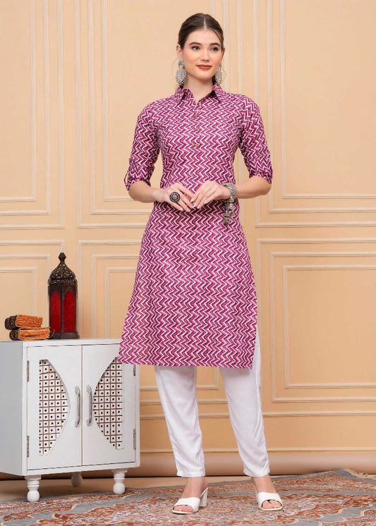 Pure Cotton Calf-Length Collar Kurti #CK02