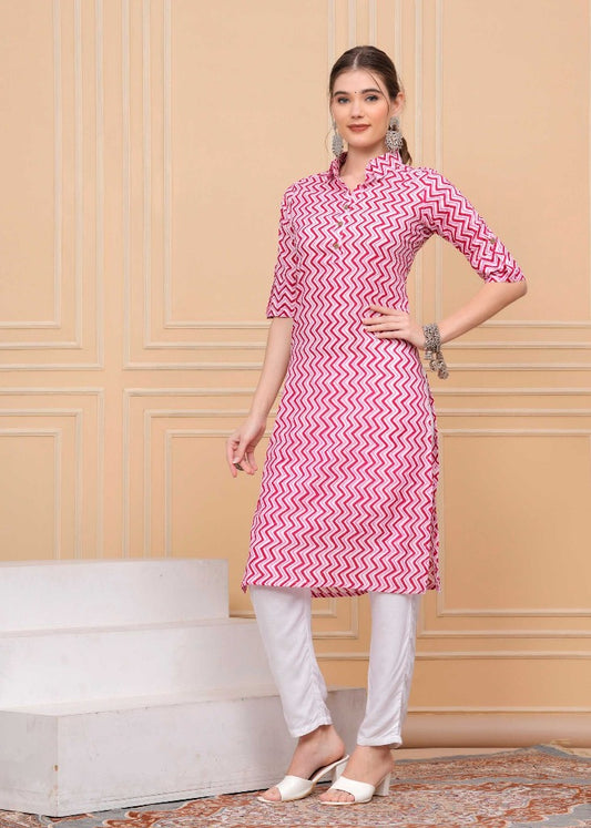 Pure Cotton Calf-Length Collar Kurti #CK03