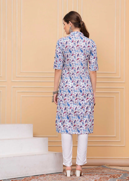 Pure Cotton Calf-Length MultiColor Collar Kurti