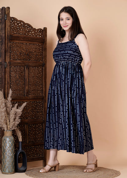 Rayon polka dot printed Navy Blue Dress