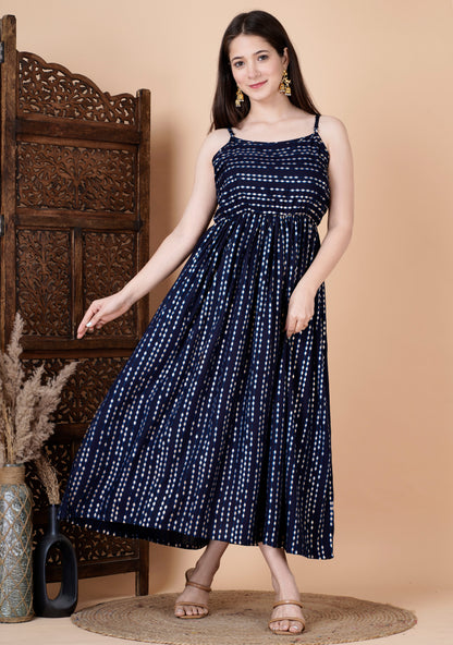 Rayon polka dot printed Navy Blue Dress