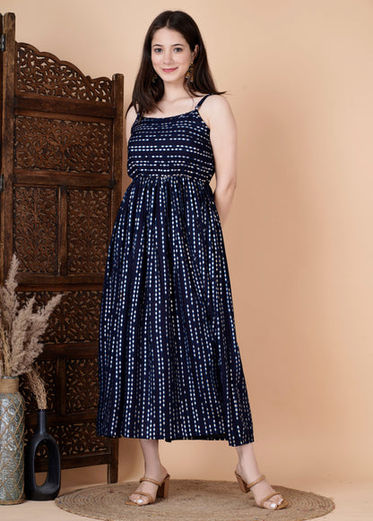 Rayon polka dot printed Navy Blue Dress