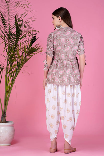 Ethnic Printed Kurta with tassels and Dhoti Pant Set #01