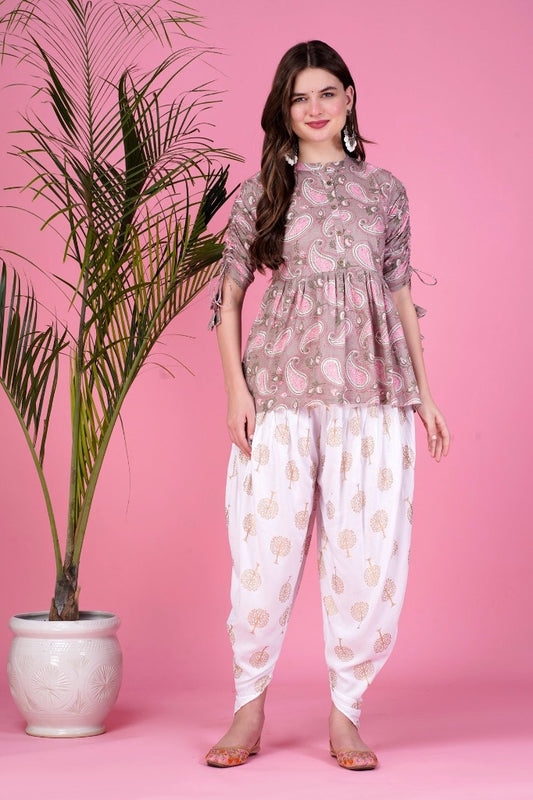 Ethnic Printed Kurta with tassels and Dhoti Pant Set #01