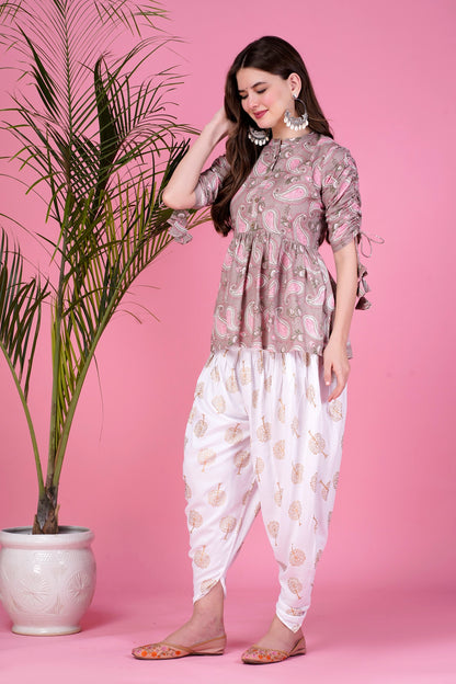 Ethnic Printed Kurta with tassels and Dhoti Pant Set #01