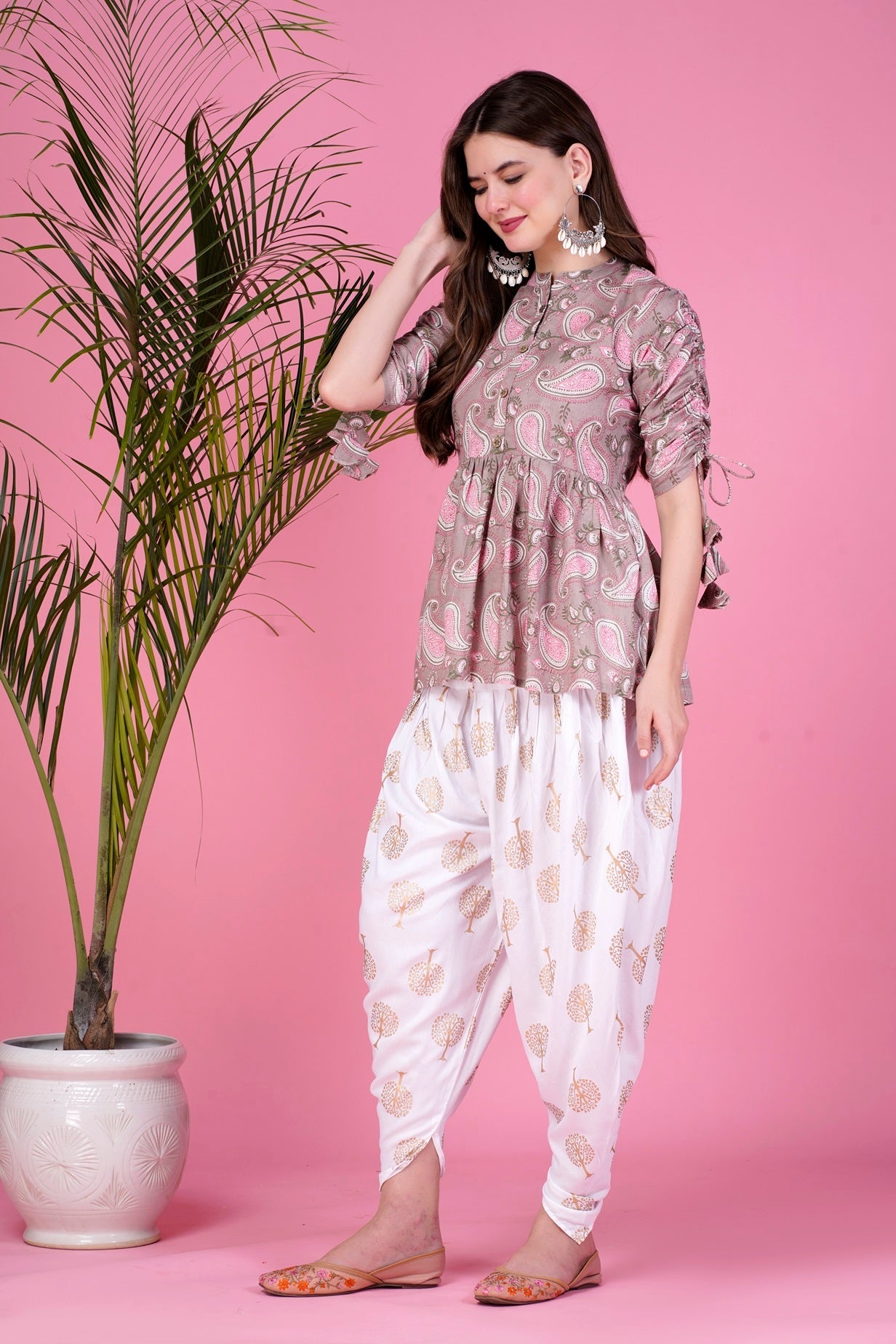 Ethnic Printed Kurta with tassels and Dhoti Pant Set #02