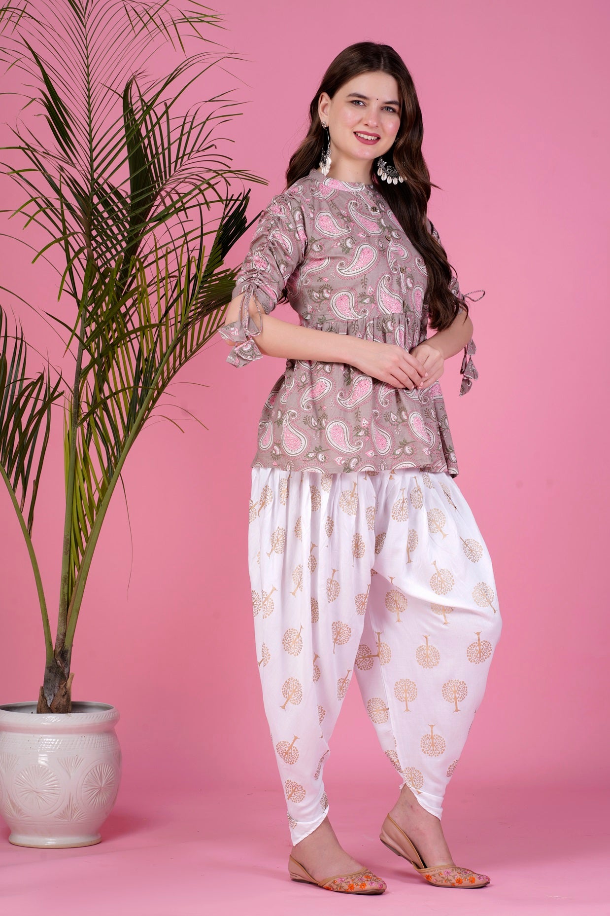 Ethnic Printed Kurta with tassels and Dhoti Pant Set #01