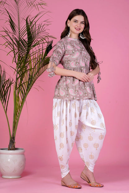 Ethnic Printed Kurta with tassels and Dhoti Pant Set #02