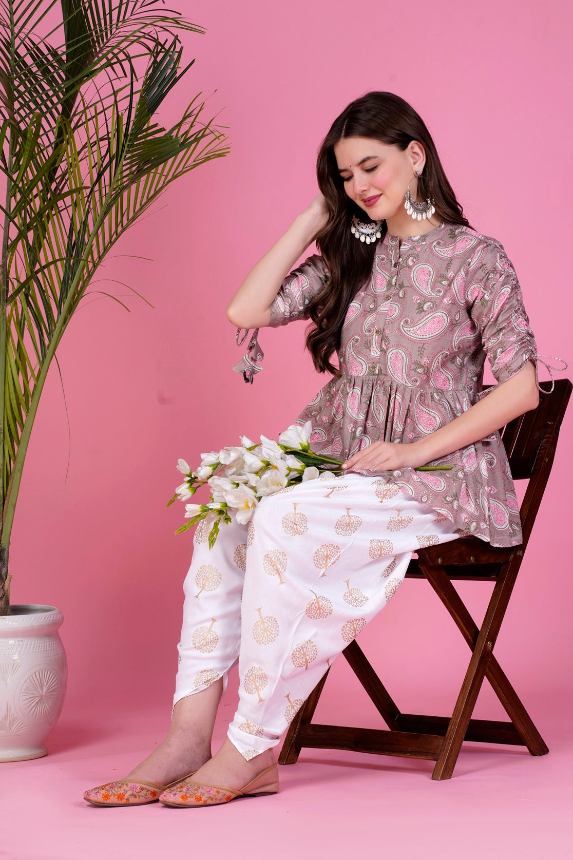 Ethnic Printed Kurta with tassels and Dhoti Pant Set #01