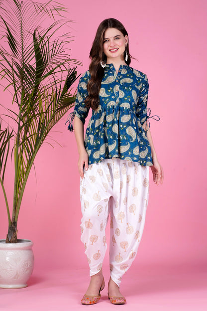 Ethnic Printed Kurta with tassels and Dhoti Pant Set #01