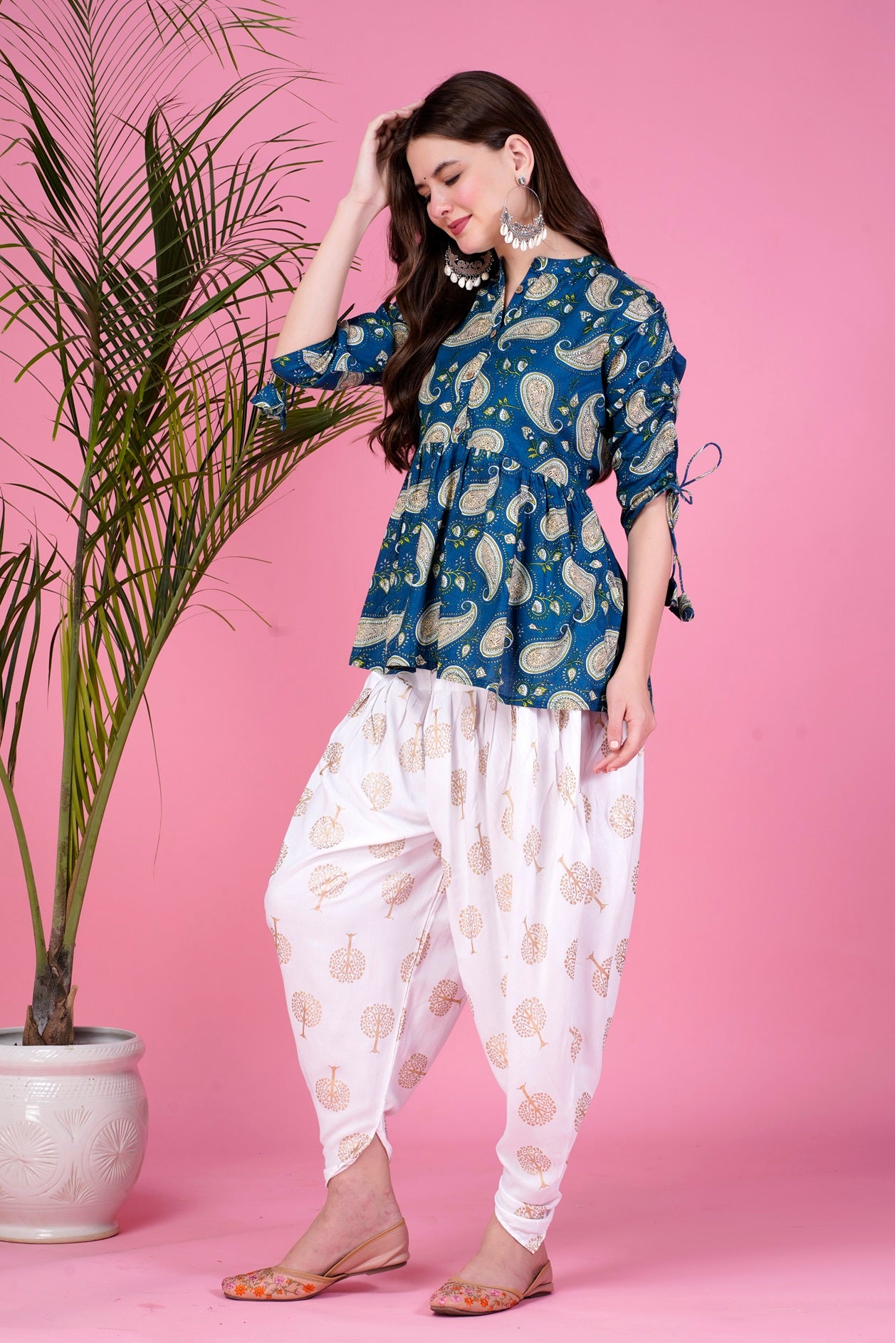 Ethnic Printed Kurta with tassels and Dhoti Pant Set #01