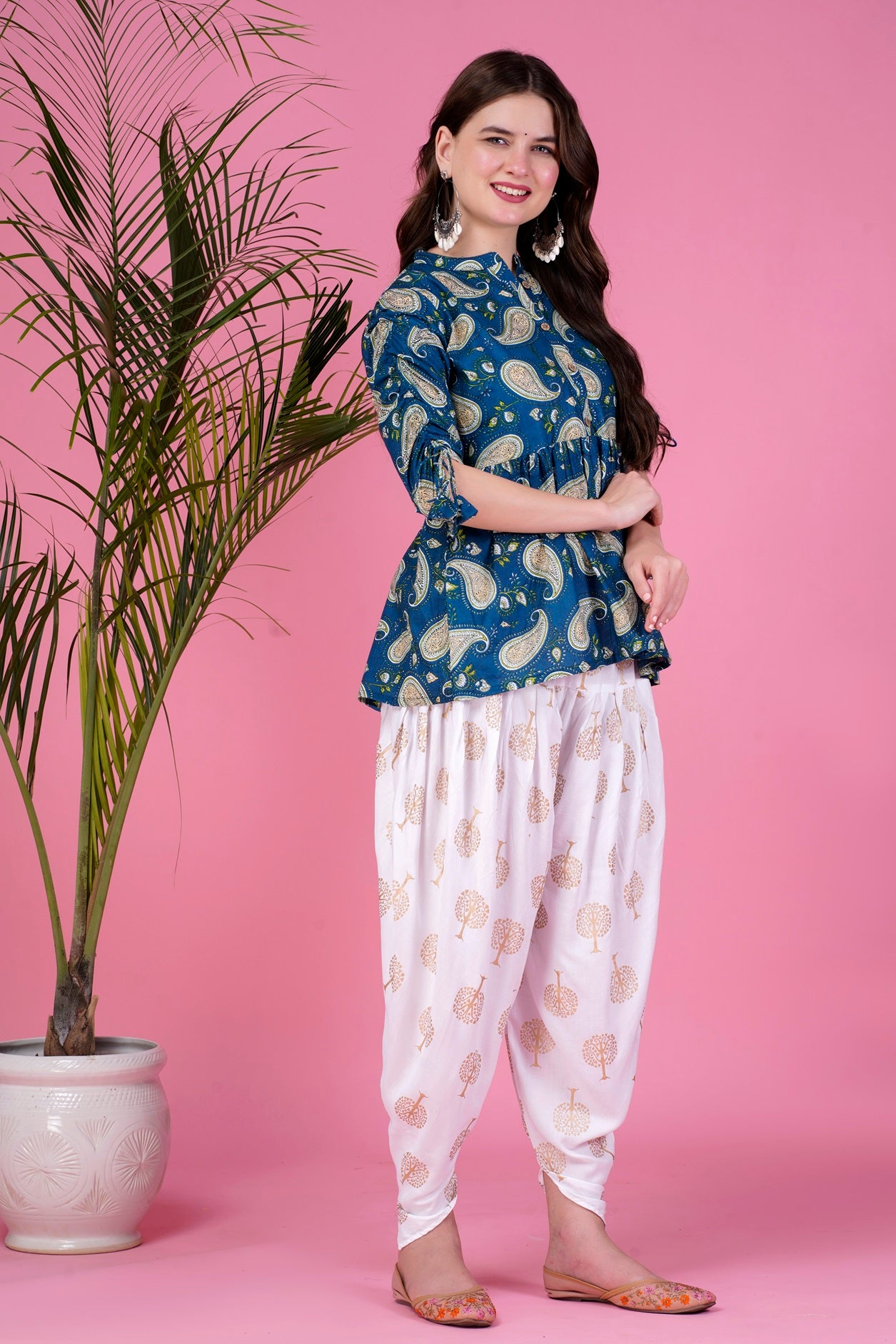 Ethnic Printed Kurta with tassels and Dhoti Pant Set #01