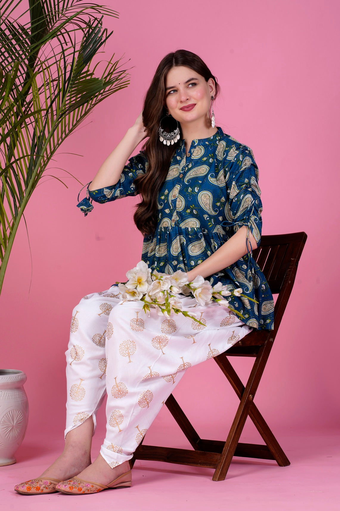 Ethnic Printed Kurta with tassels and Dhoti Pant Set #01